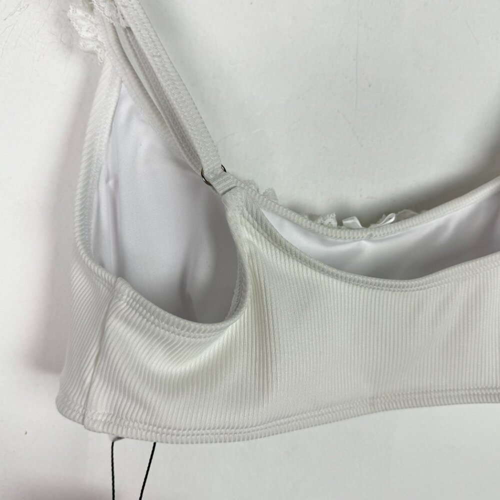 NWT Edikted Lacey Ruffled Bikini Top Ribbed Bralette White Size Medium M NEW - Picture 9 of 11